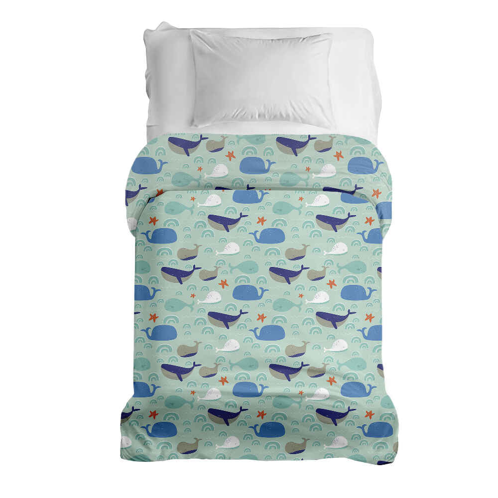 Coperta terapeutica originale - Rivestimento in cotone verde con balene