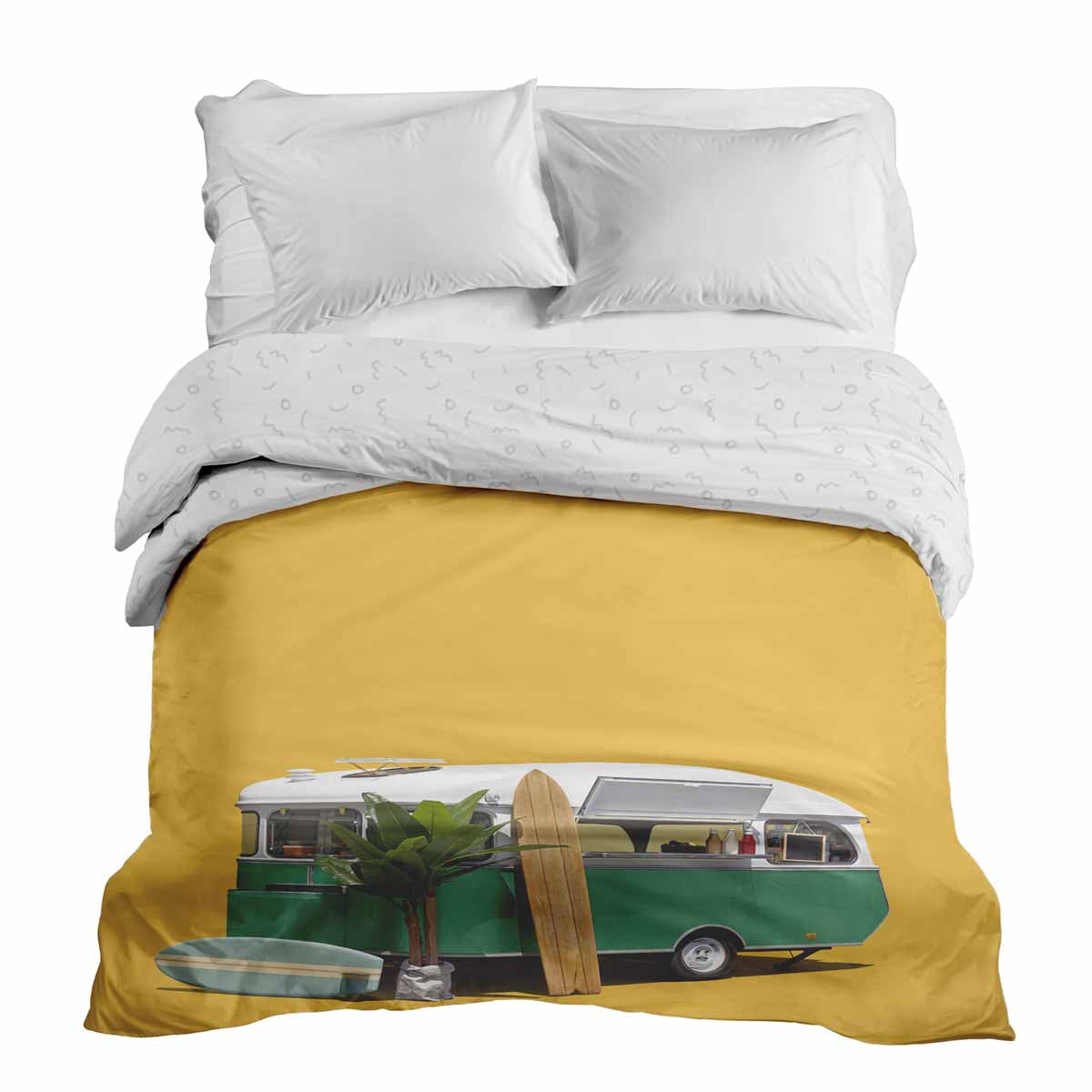 Coperta terapeutica originale - Rivestimento in cotone giallo con autobus