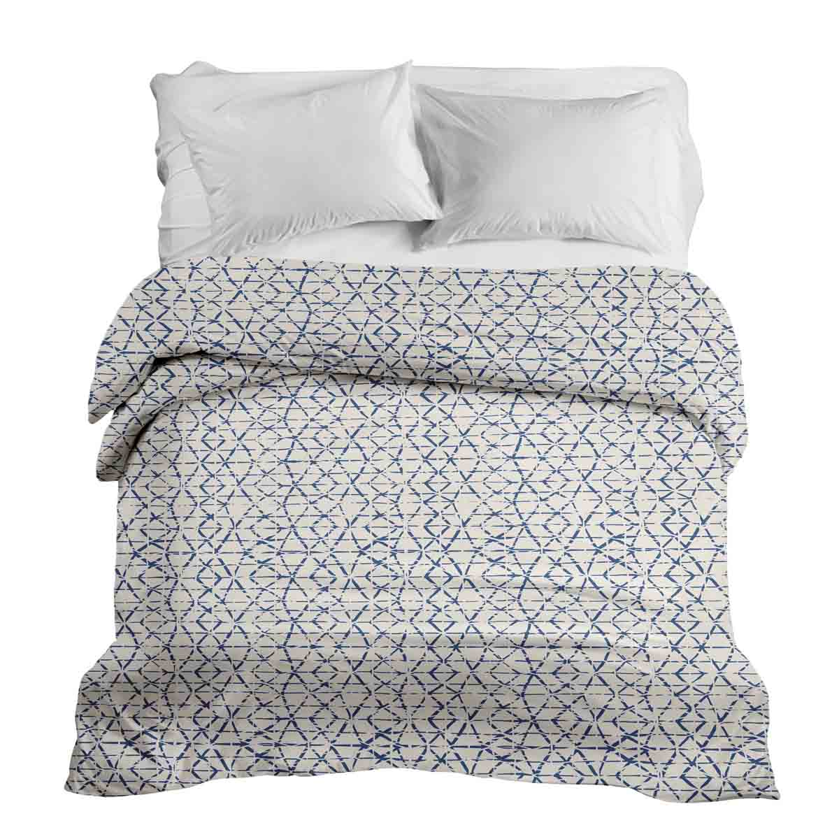 Coperta terapeutica originale - Rivestimento in cotone bianco con delicate forme blu