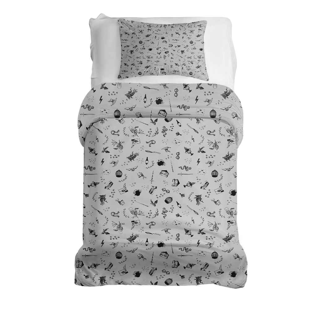 Set di biancheria da letto con coperta terapeutica grigio magia