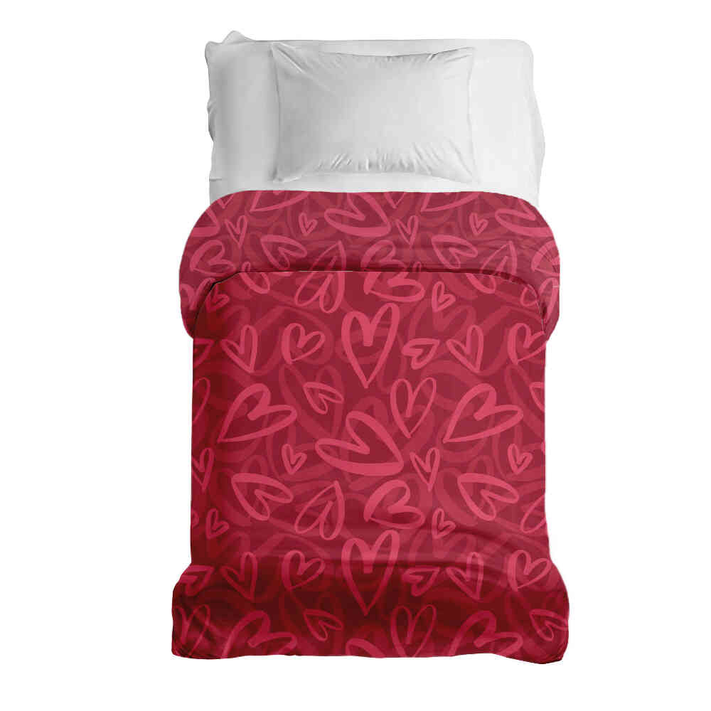 Coperta terapeutica originale - Rivestimento in cotone rosso con motivo a cuore rosa