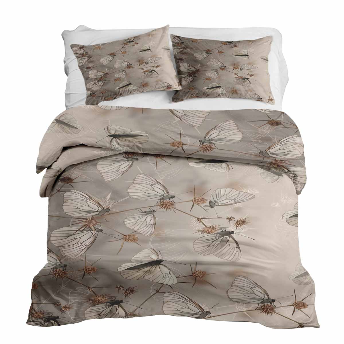 Set di biancheria da letto beige con coperta terapeutica e tarme