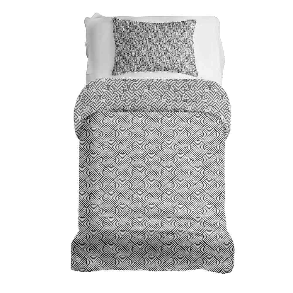 Set di biancheria da letto con coperte terapeutiche grigio cuori geometrici