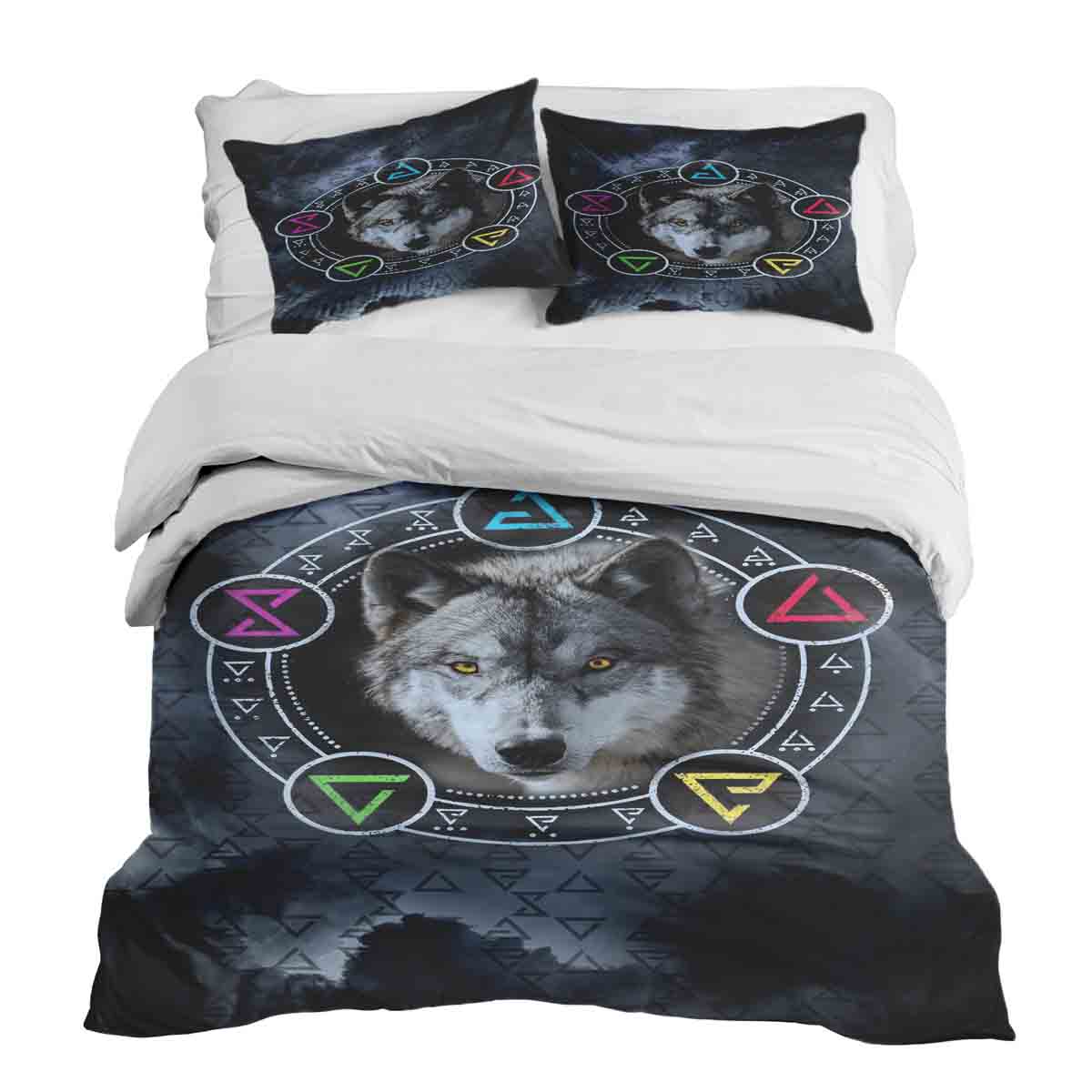 Set di biancheria da letto con coperta terapeutica grigia con lupo