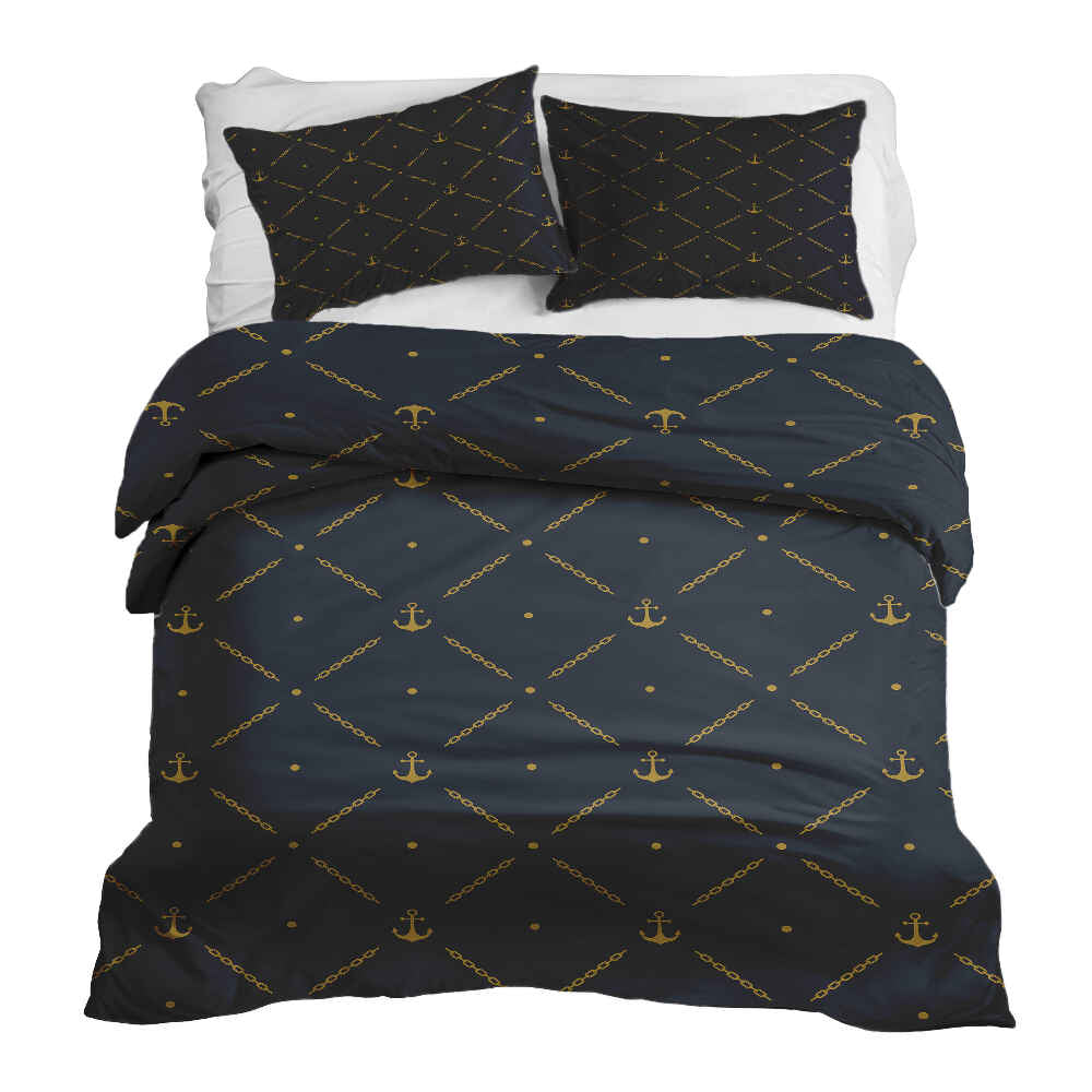 Set di biancheria da letto con coperte terapeutiche blu con ancora