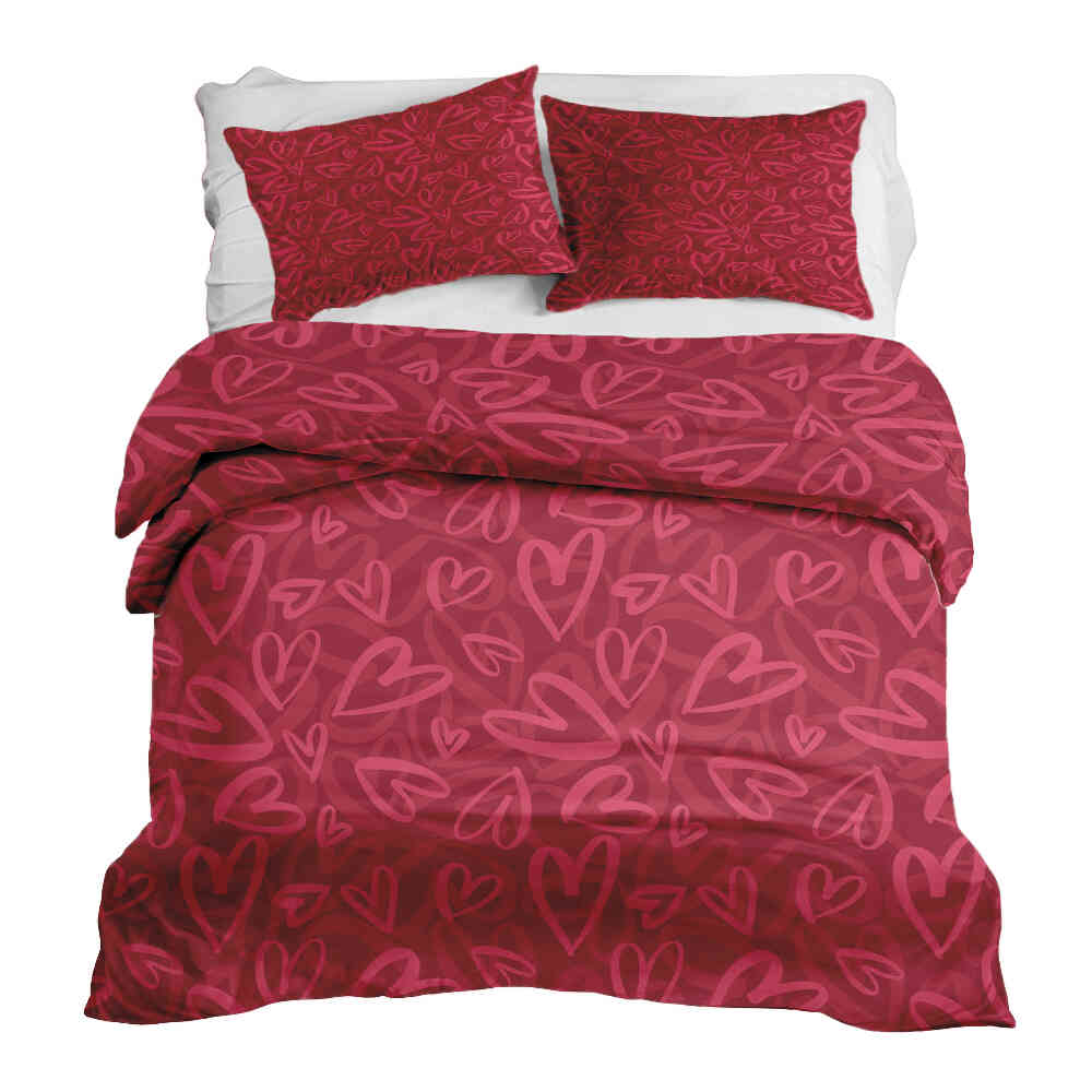 Set di biancheria da letto con coperta terapeutica rossa con motivo a cuore rosa