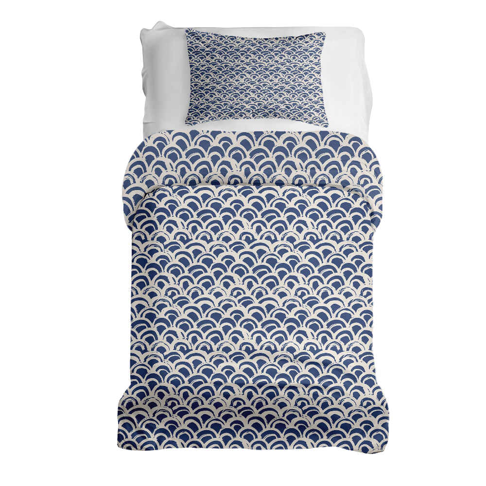 Set di biancheria da letto con coperta terapeutica motivo onde blu