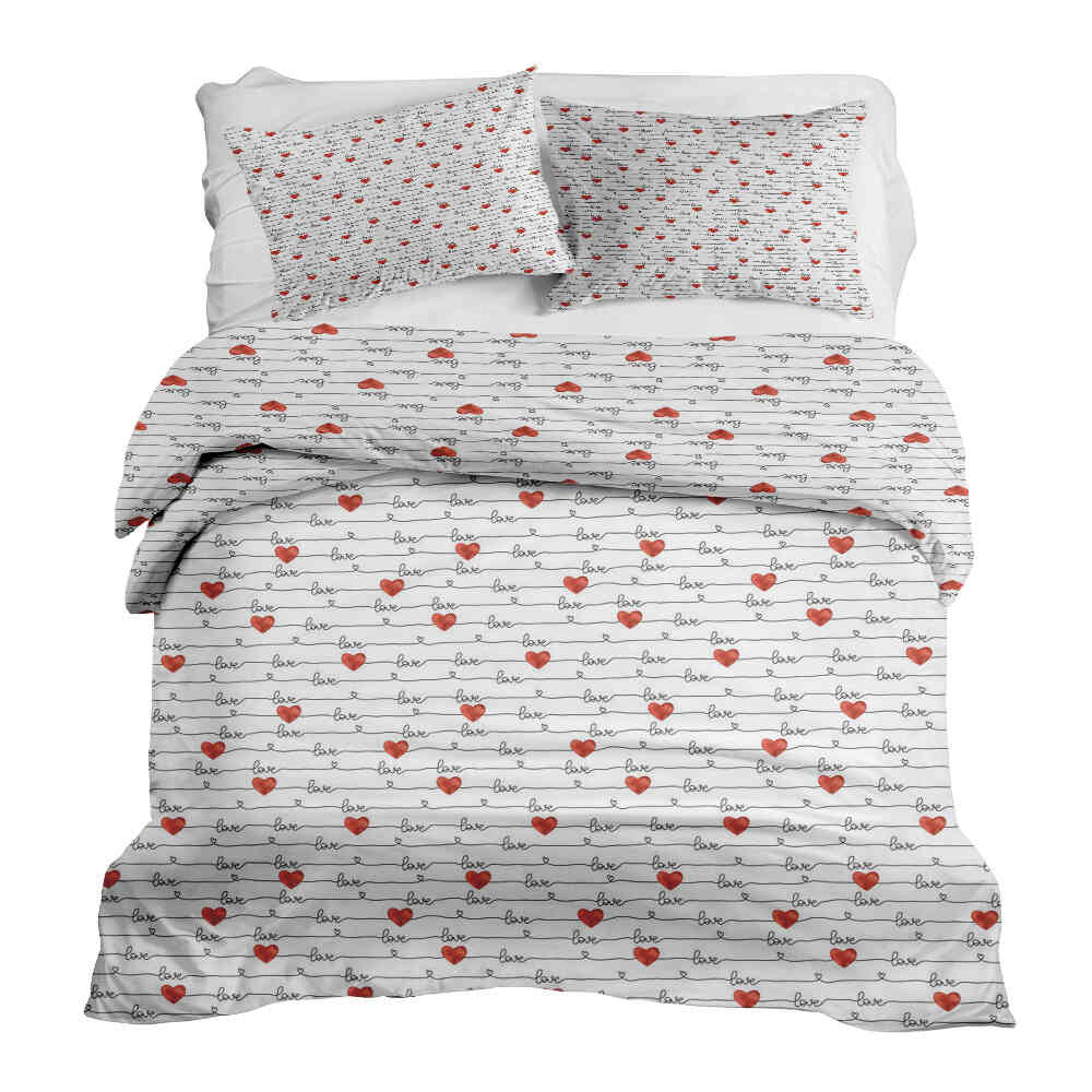 Set di biancheria da letto con coperta terapeutica bianca con scritta Love