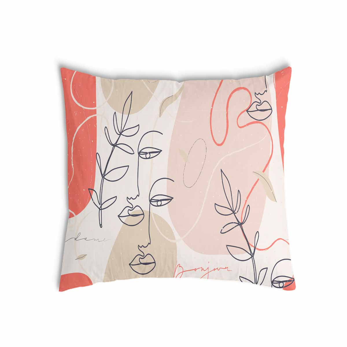 Cuscino salute beige con volto astratto