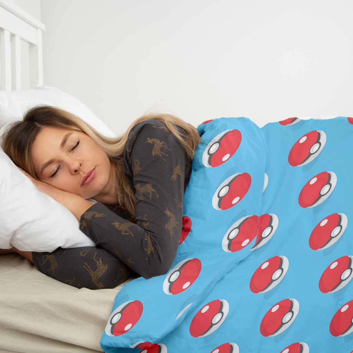 Coperta terapeutica originale - Rivestimento in cotone azzurro chiaro con Pokemon