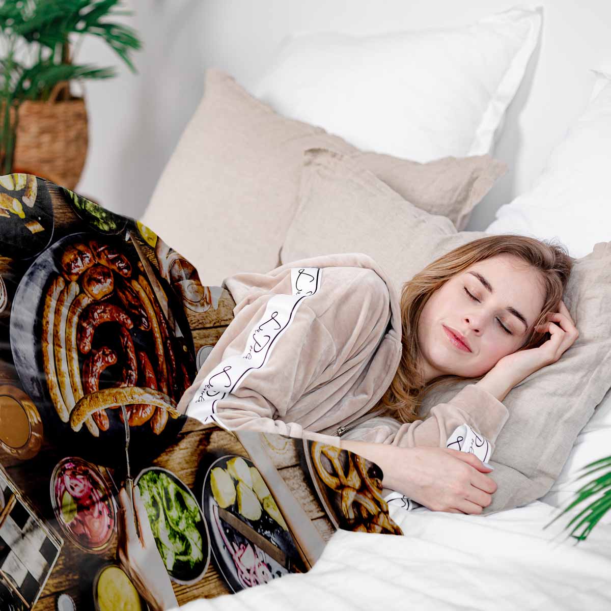 Set di biancheria da letto con coperta terapeutica e piatto per salsicce