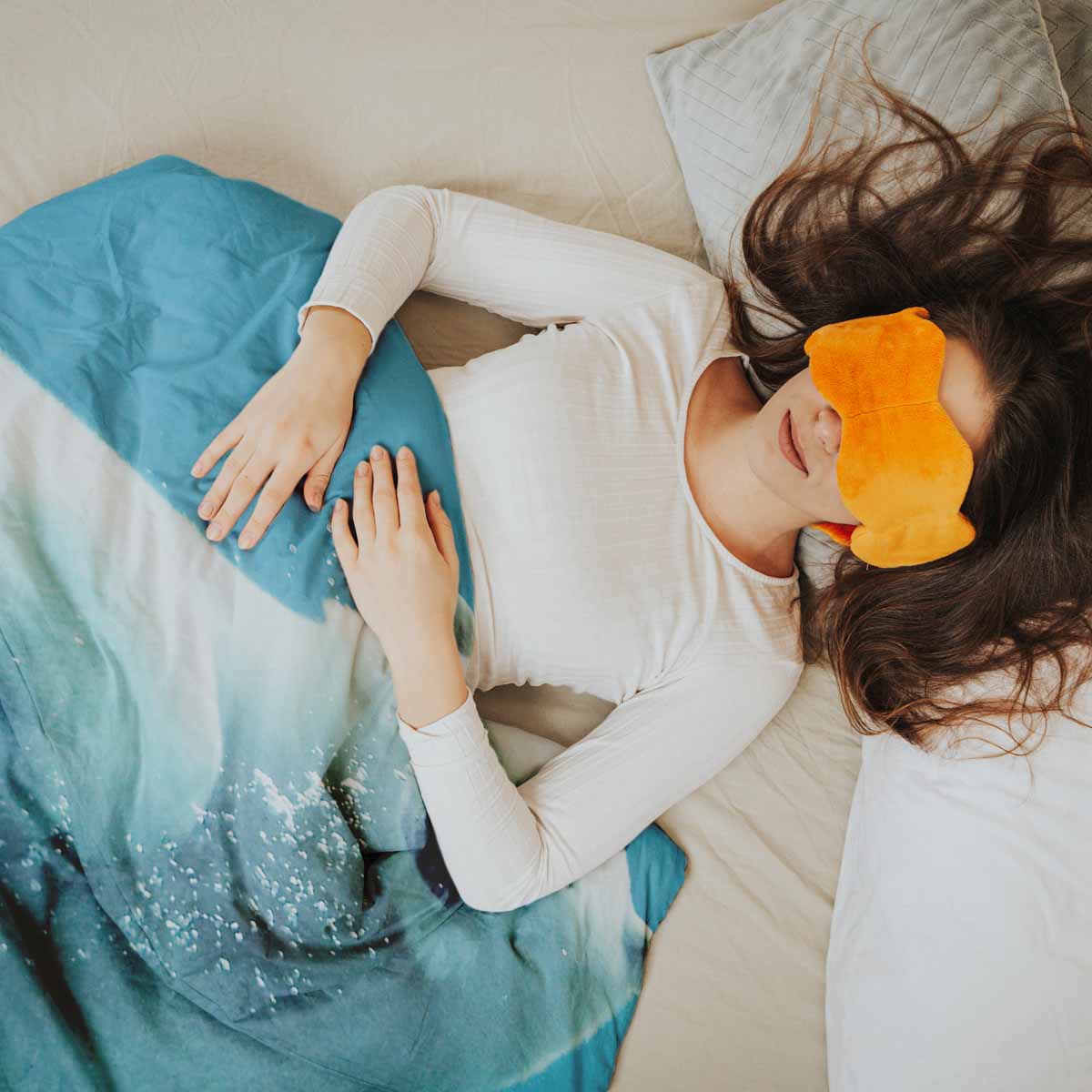 Set di biancheria da letto con coperta terapeutica blu con orso polare