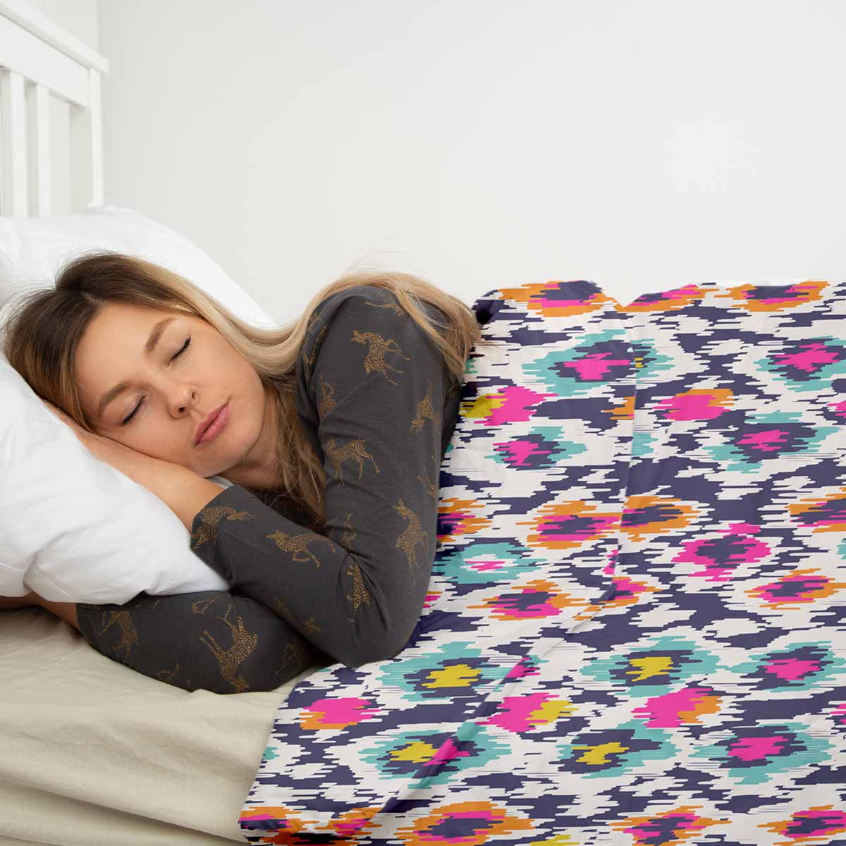 Set di biancheria da letto con coperta terapeutica colorata con stampa leopardata