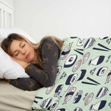 Set di biancheria da letto con coperta terapeutica verde chiaro con sushi