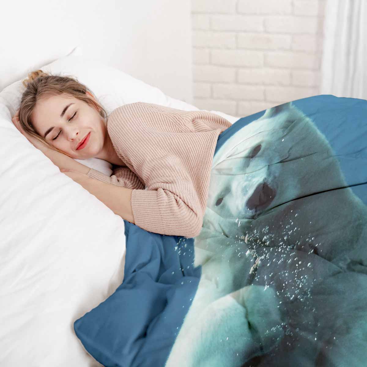 Set di biancheria da letto con coperta terapeutica blu con orso polare