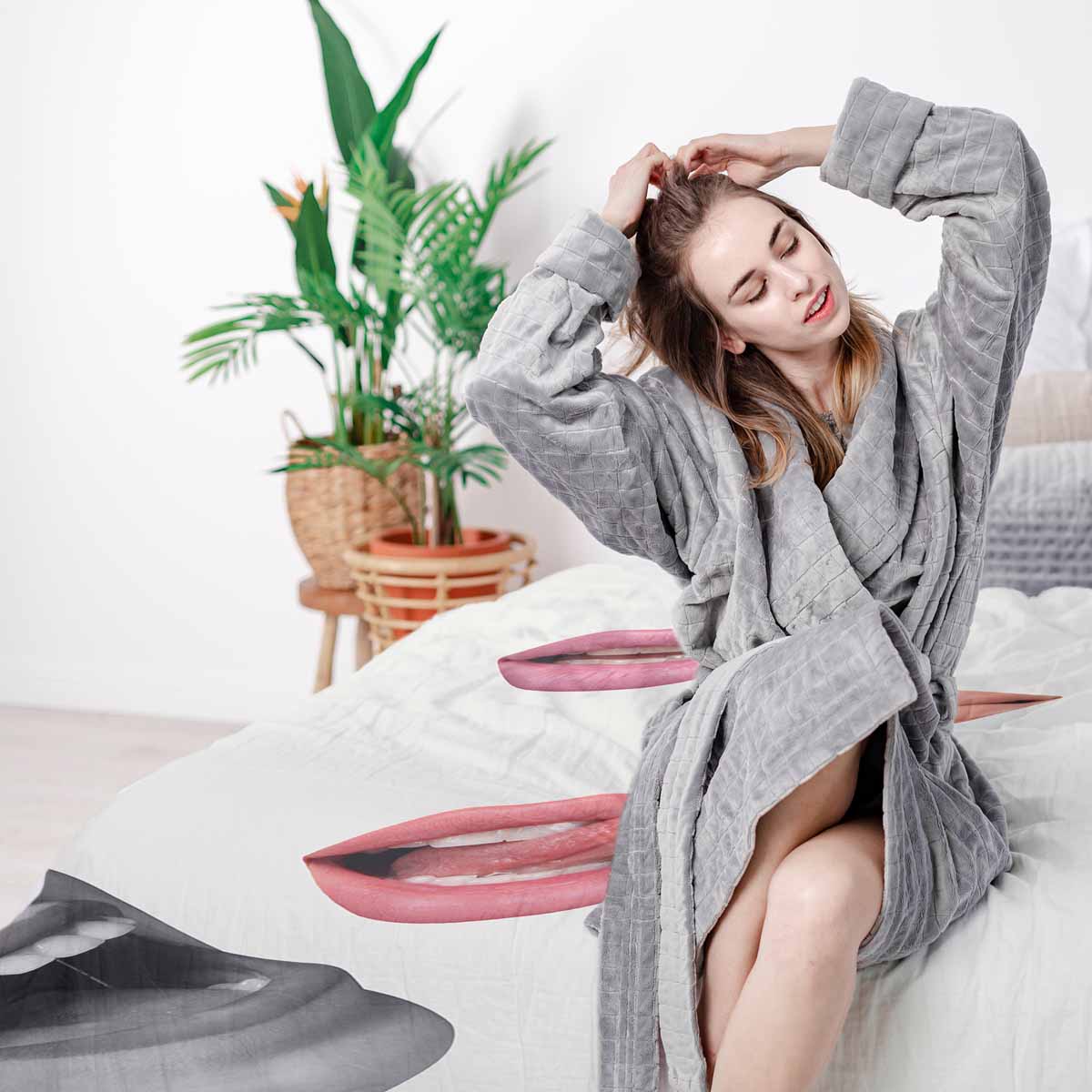 Set di biancheria da letto con coperta terapeutica bianca con labbra