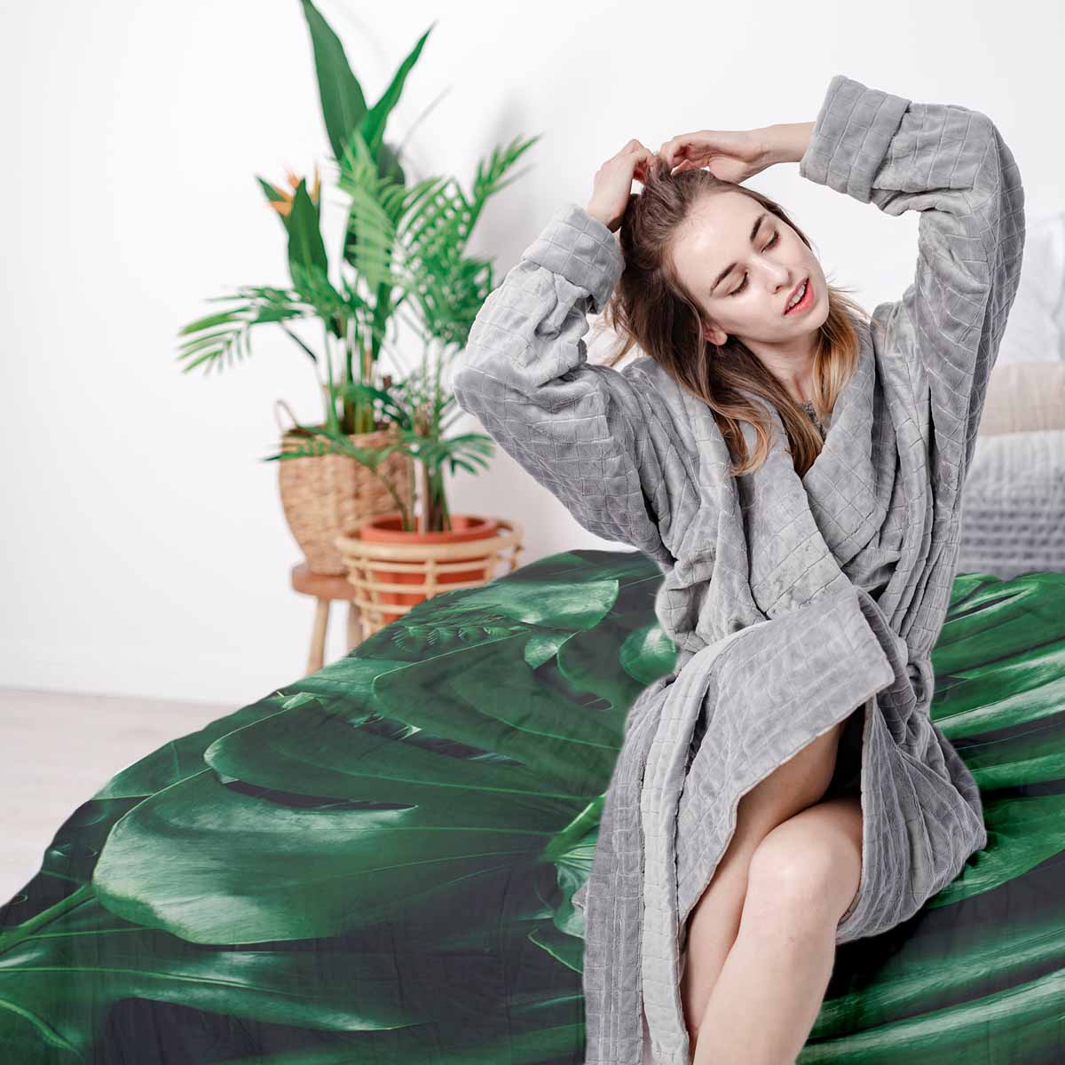 Coperta terapeutica originale - Rivestimento in cotone con pianta di Monstera