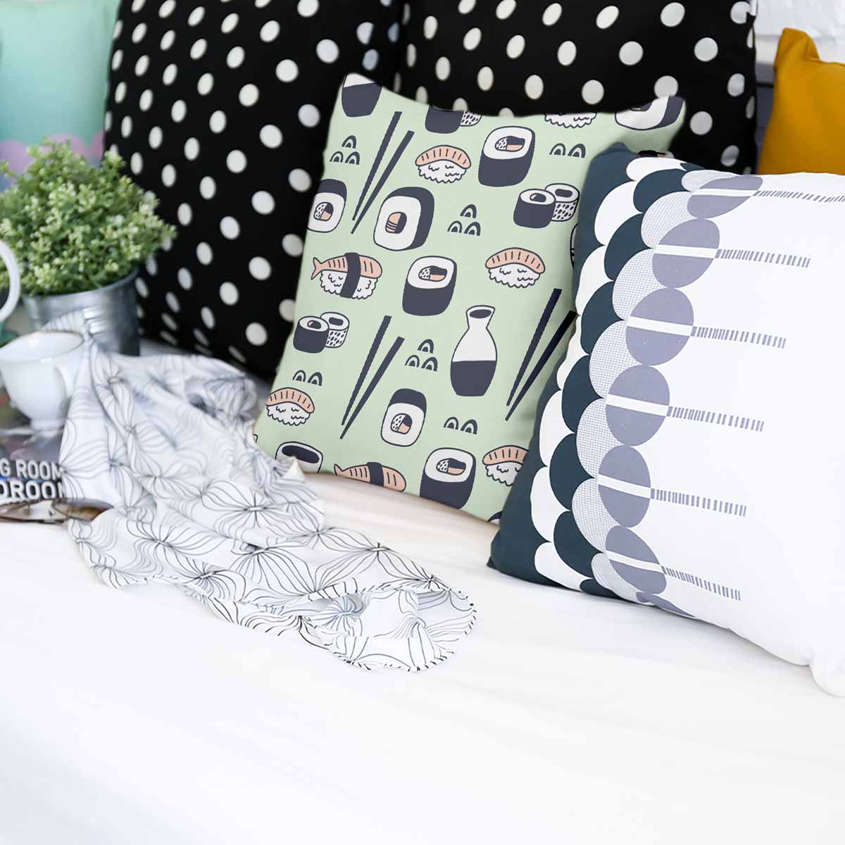 Cuscino per la salute verde chiaro con sushi