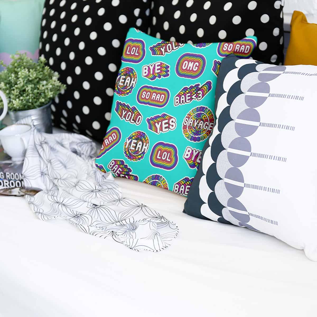 Cuscino salute turchese con scritte