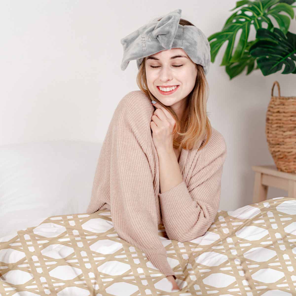 Set di biancheria da letto con coperte terapeutiche bianco con cerchi beige