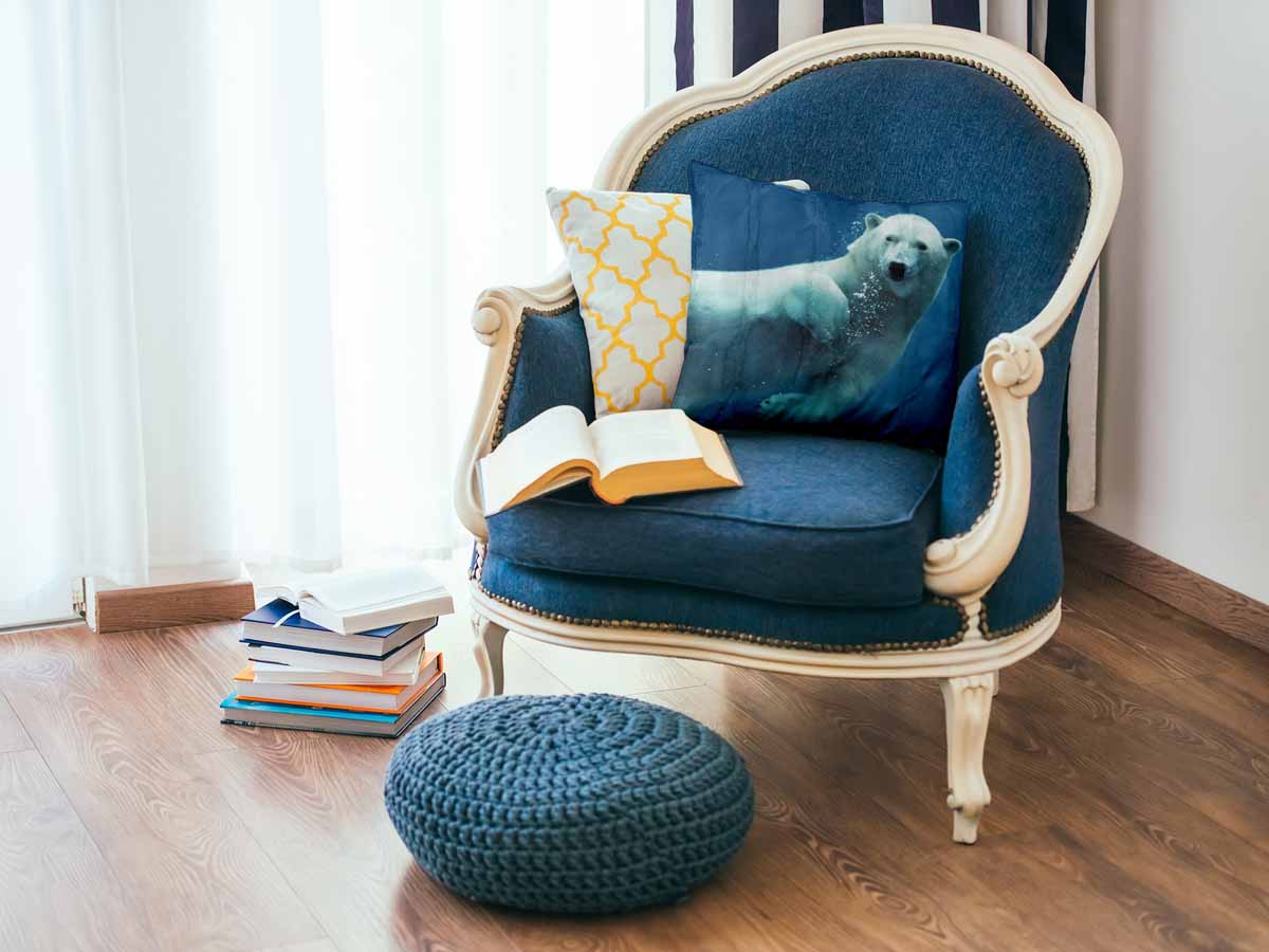 Cuscino sanitario blu con orso polare