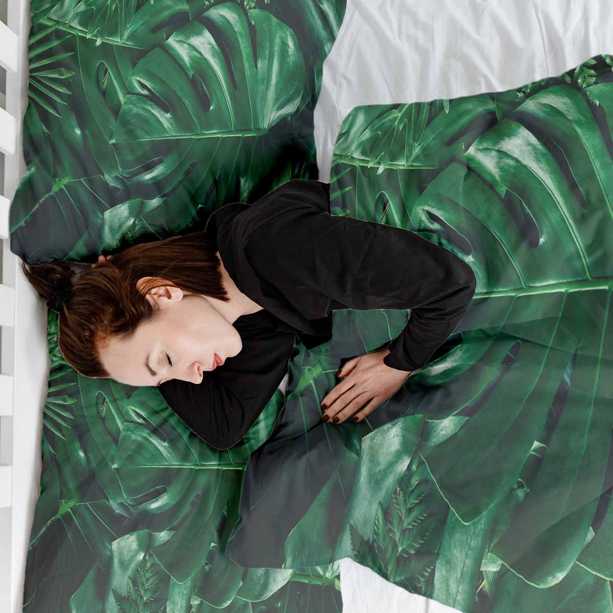 Set di biancheria da letto con coperta terapeutica e pianta Monstera