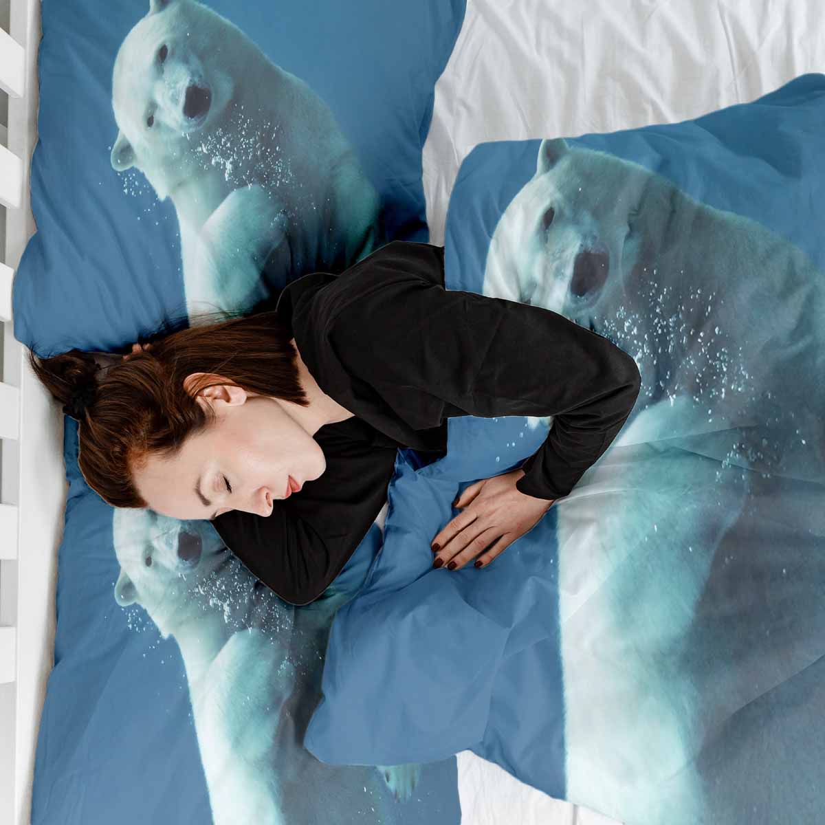 Set di biancheria da letto con coperta terapeutica blu con orso polare