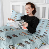 Set di biancheria da letto coperta terapeutica azzurro chiaro con sushi