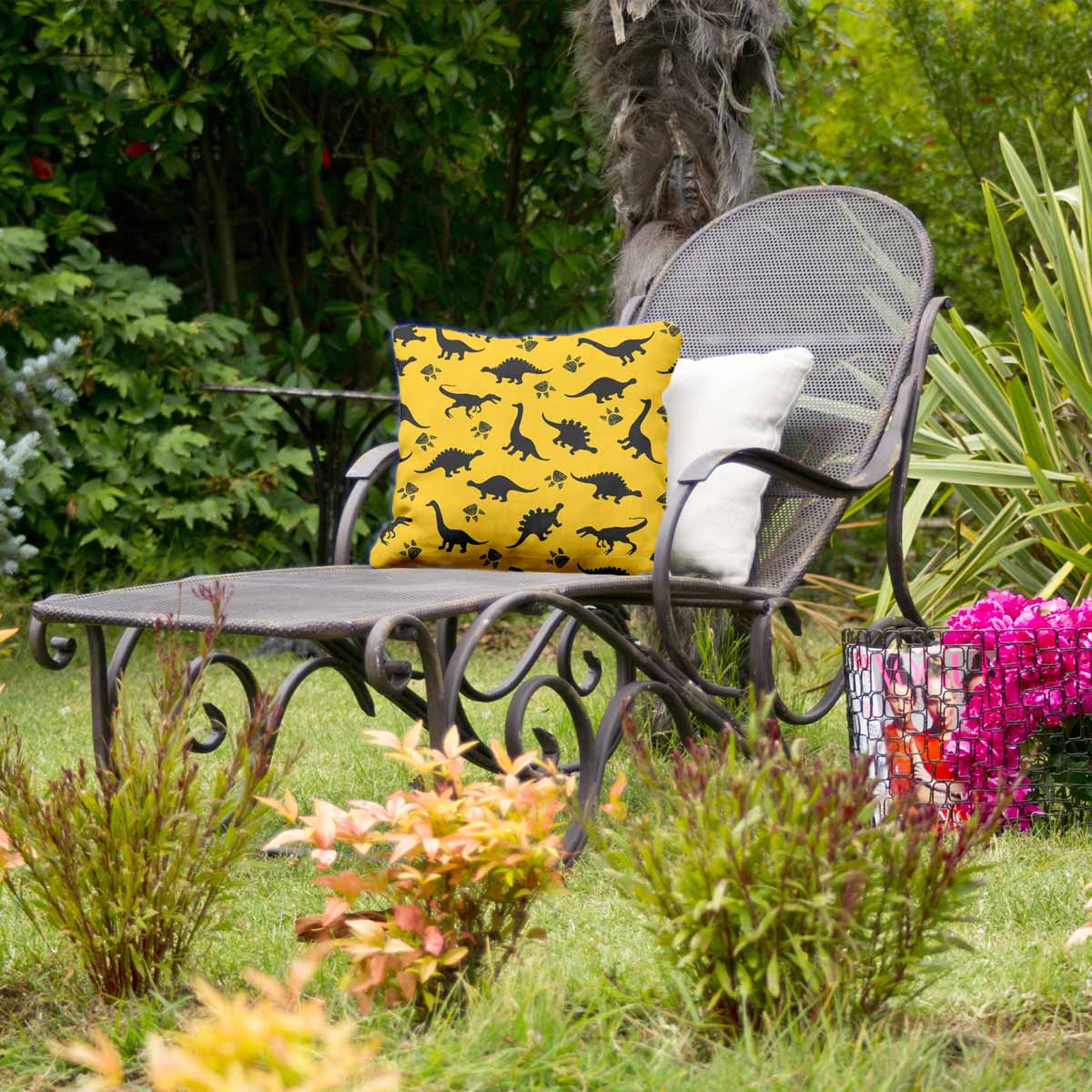 Cuscino salute giallo con dinosauro