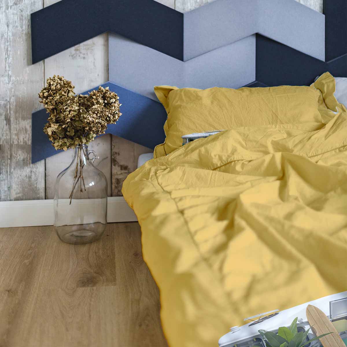 Set di biancheria da letto con coperta terapeutica gialla con autobus