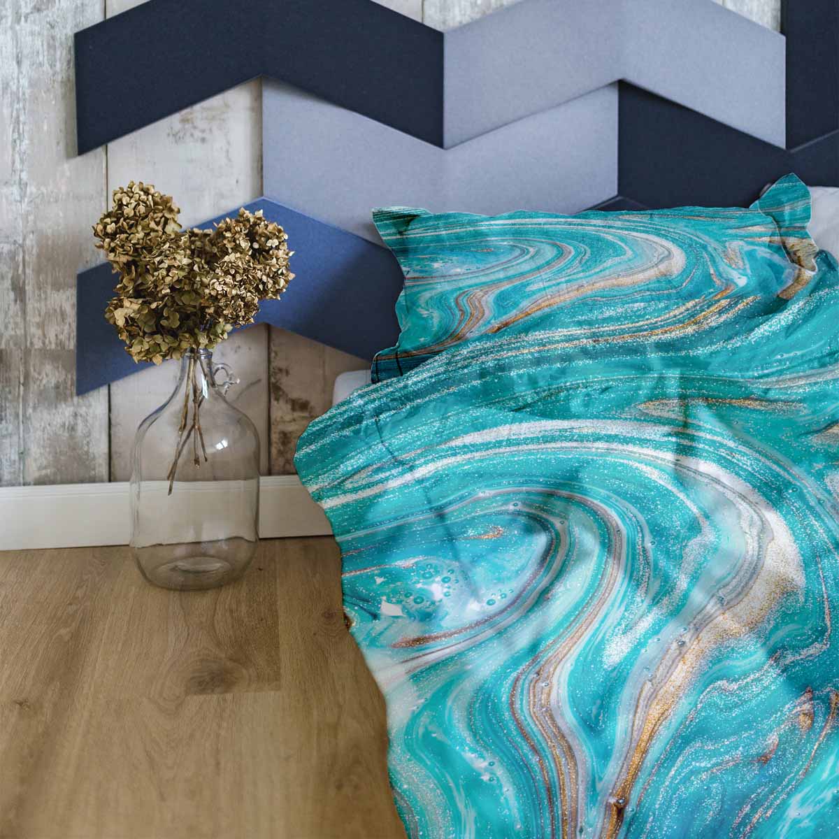 Set di biancheria da letto con coperta terapeutica marmo turchese