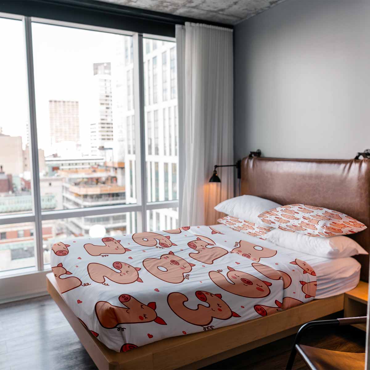 Set di biancheria da letto con coperte terapeutiche bianco con numeri e maiali