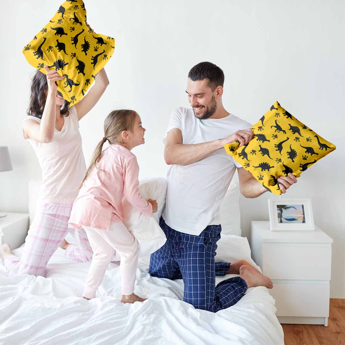 Cuscino salute giallo con dinosauro