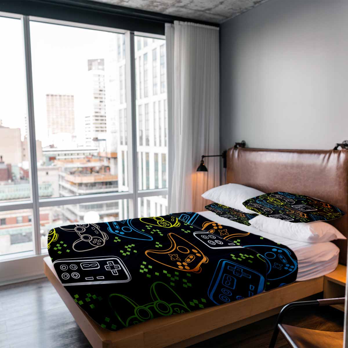 Set di biancheria da letto con coperte terapeutiche nero con console di gioco
