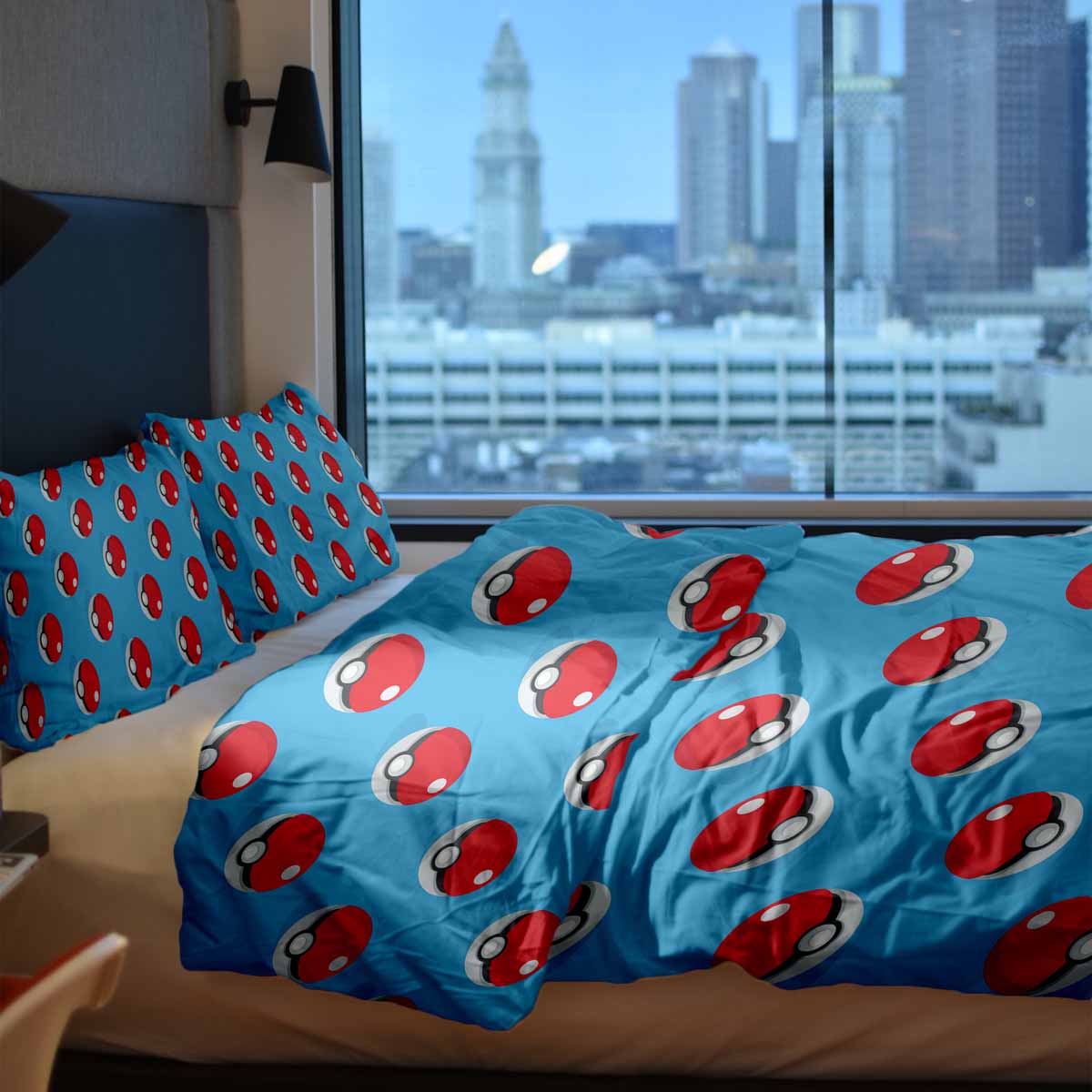 Set di biancheria da letto con coperta terapeutica azzurro chiaro con Pokemon