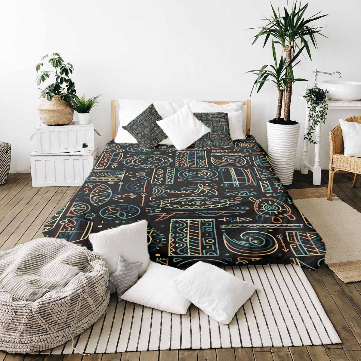 Set di biancheria da letto con coperta terapeutica con motivo hawaiano verde