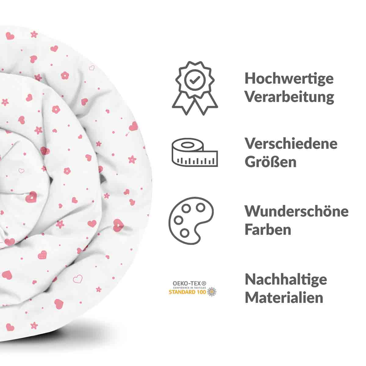 Coperta terapeutica originale - Rivestimento in cotone rosa con cuori e fiori