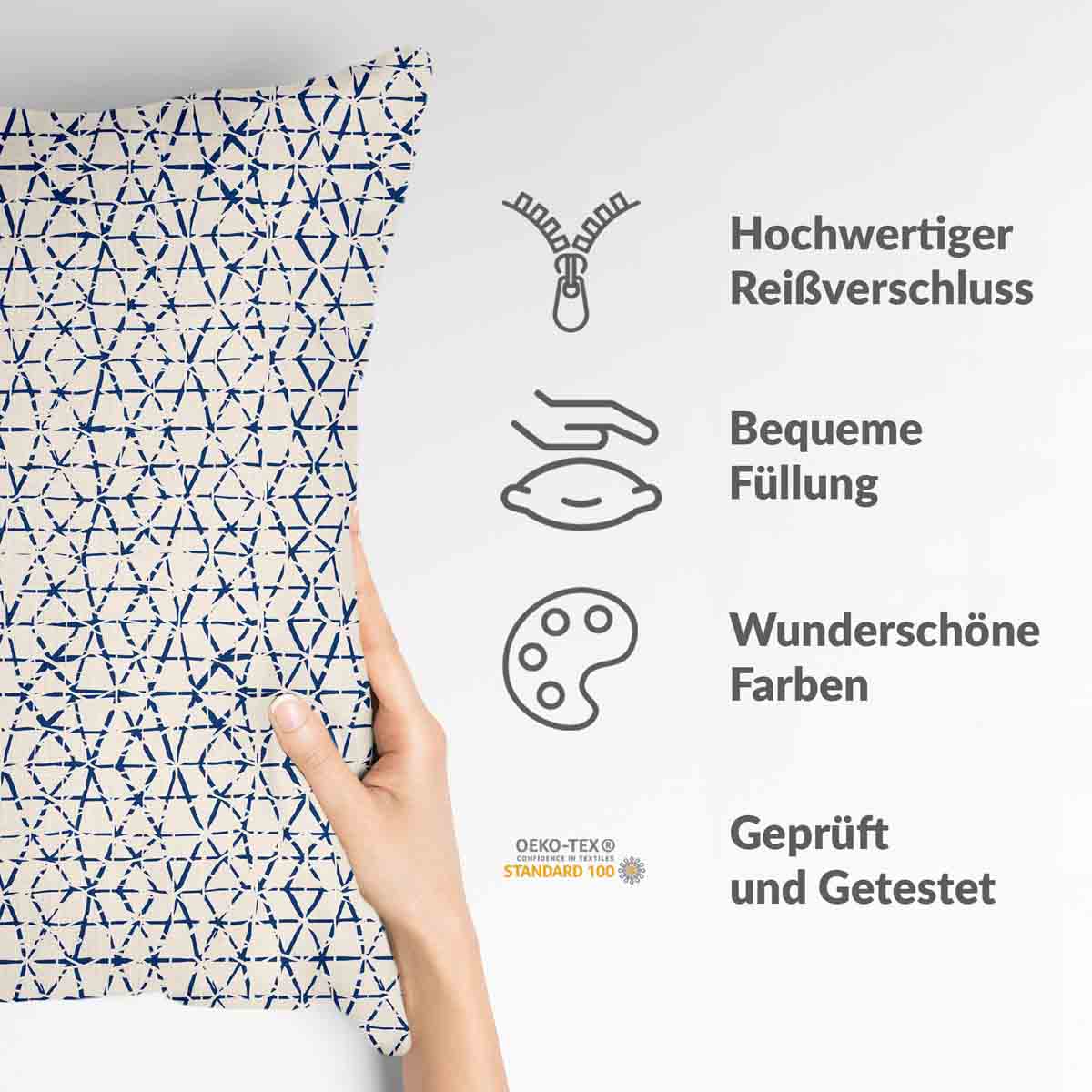 Cuscino sanitario bianco con delicate forme blu