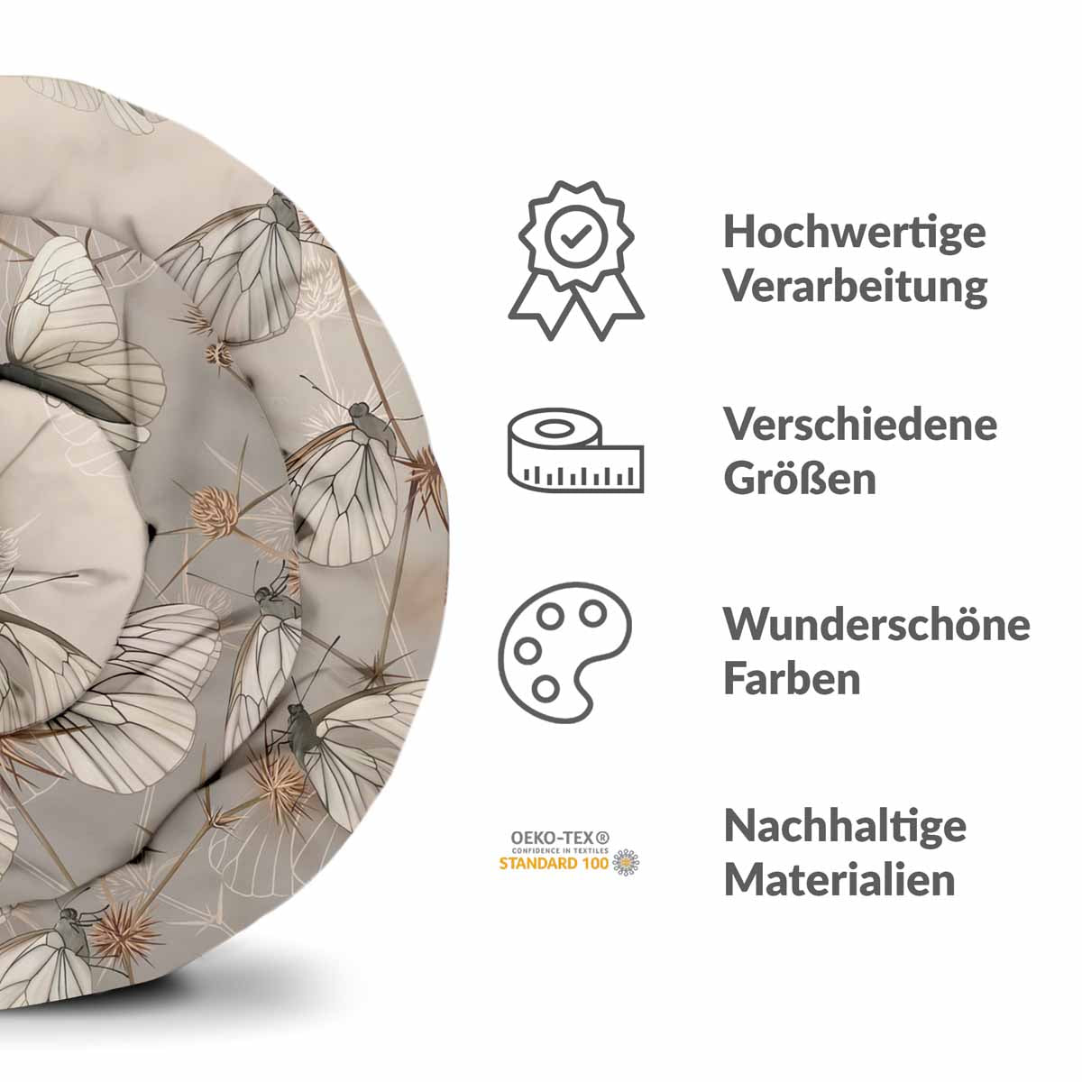 Set di biancheria da letto beige con coperta terapeutica e tarme