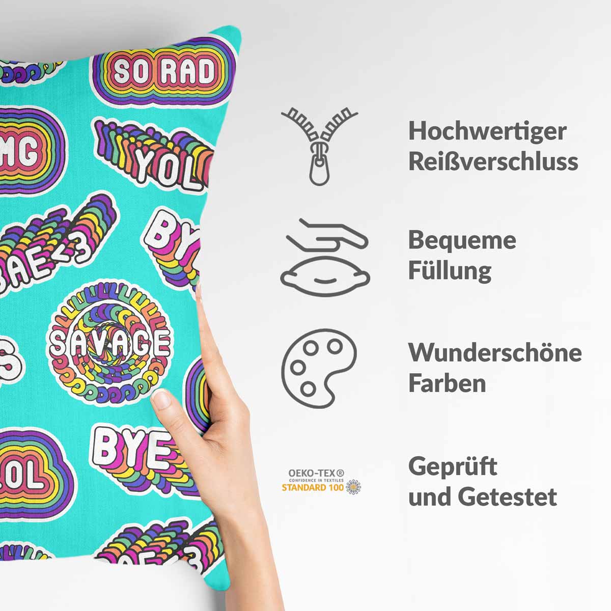 Cuscino salute turchese con scritte