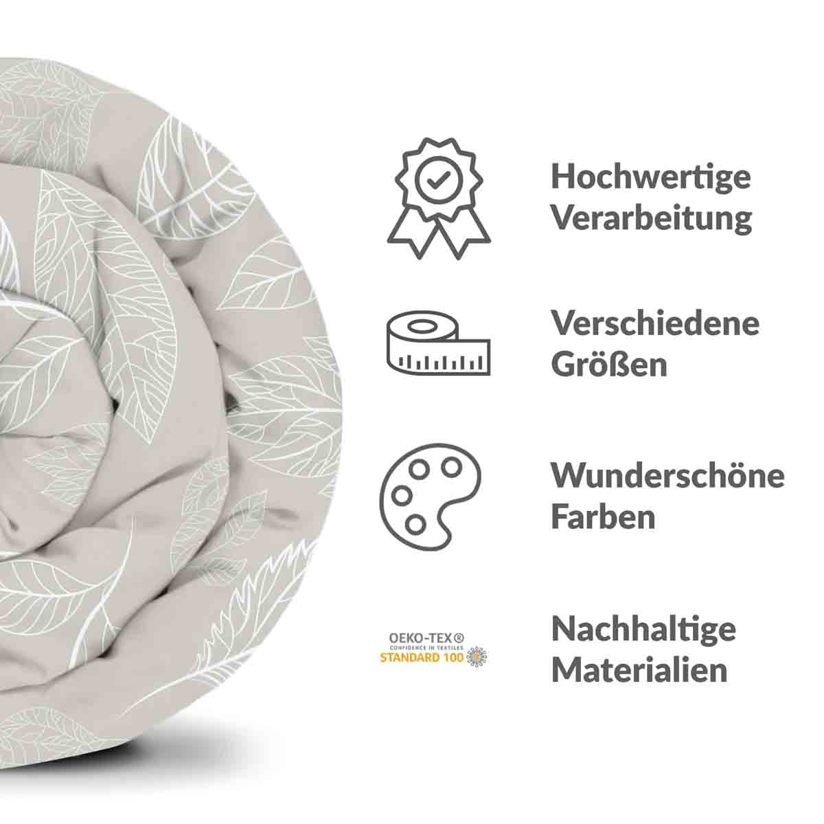 Coperta terapeutica originale - Rivestimento in cotone beige con foglie chiare