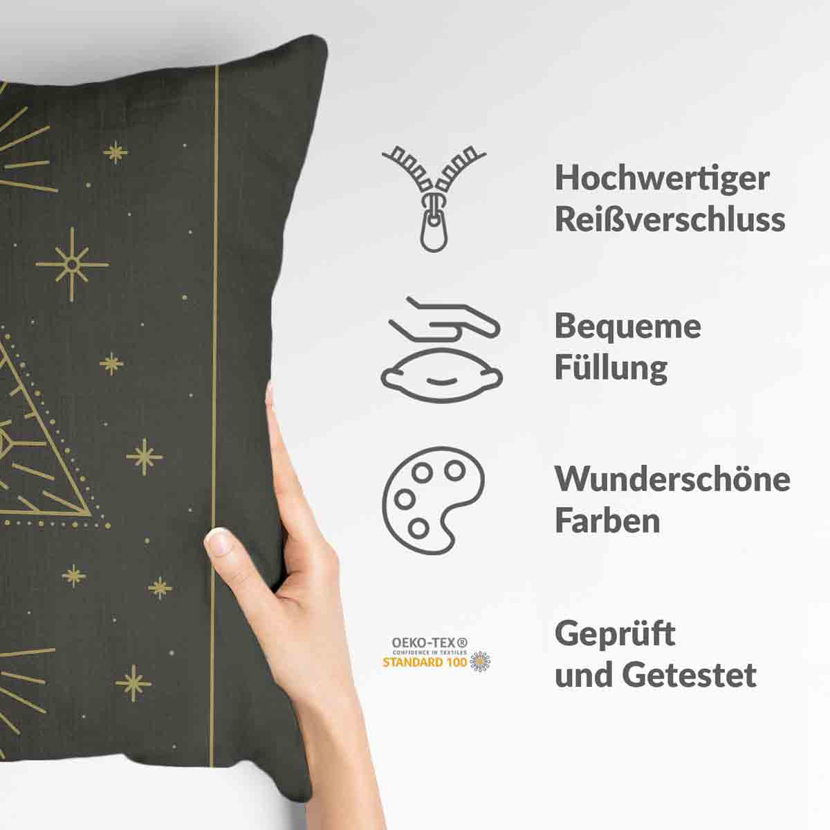 Cuscino salute nero sole e cosmo