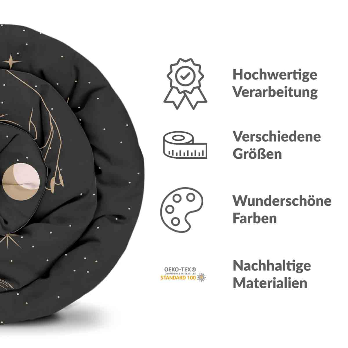 Coperta terapeutica originale - Rivestimento in cotone nero con sole, luna e stelle