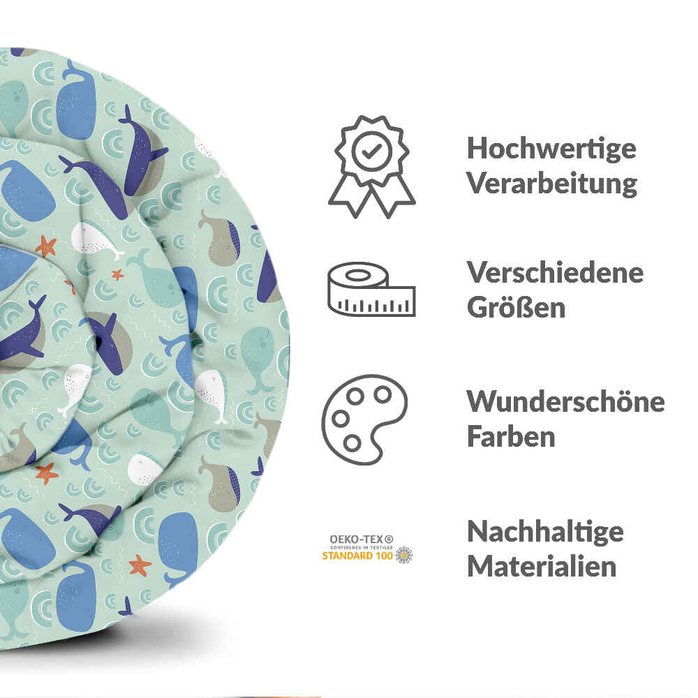 Set di biancheria da letto con coperte terapeutiche verde con balene