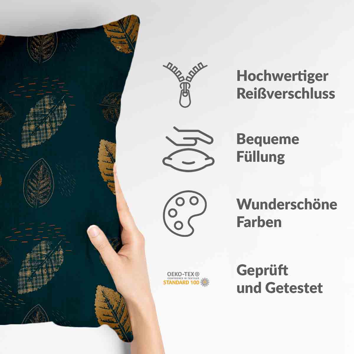 Cuscino salute verde con foglia dorata