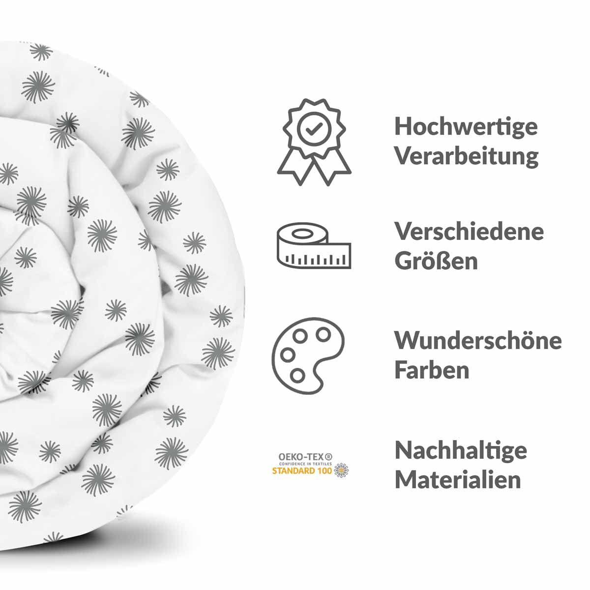 Set di biancheria da letto con coperte terapeutiche bianco con nappe grigie