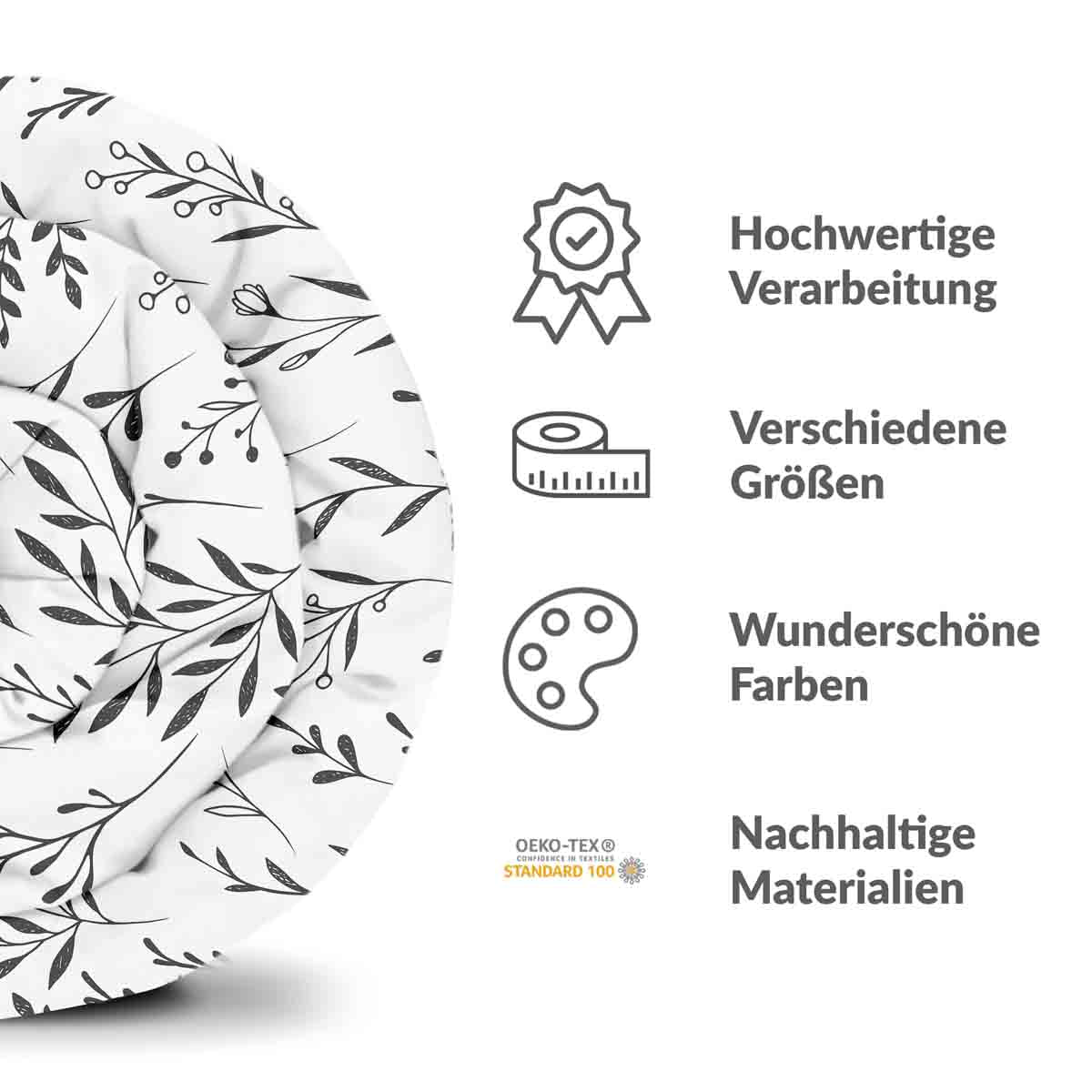 Set di biancheria da letto con coperte terapeutiche bianco con rami neri