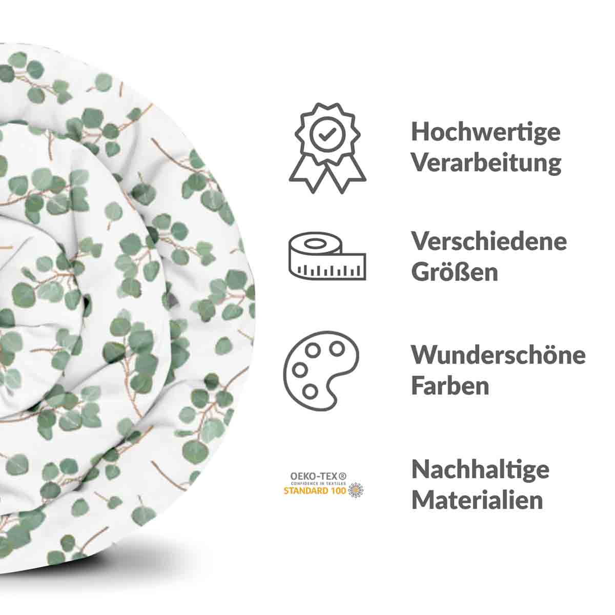 Set di biancheria da letto con coperte terapeutiche bianco con rami di eucalipto