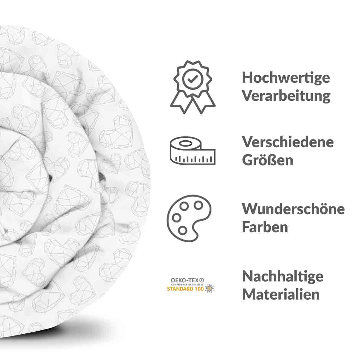 Coperta terapeutica originale - Rivestimento in cotone bianco con cuori geometrici
