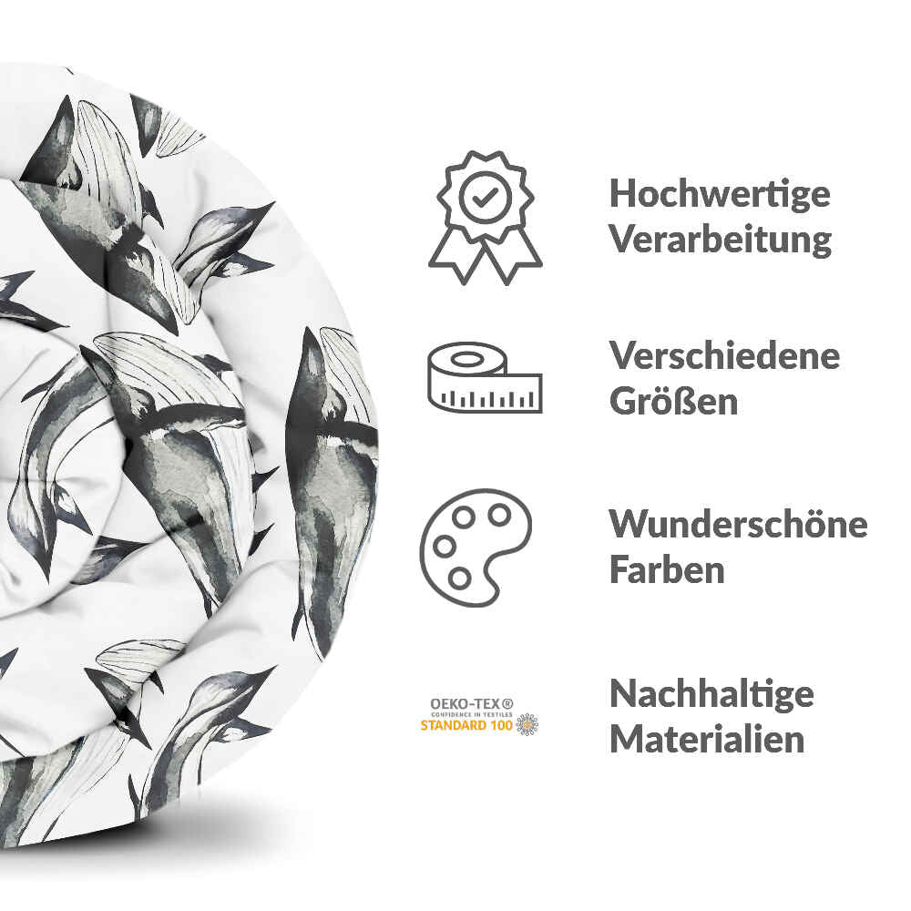 Set di biancheria da letto con coperta terapeutica Balena blu nera